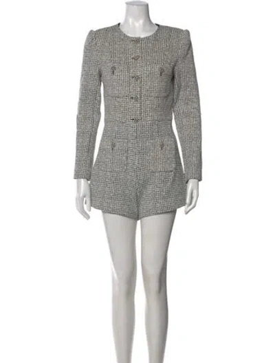 Pre-owned Alice And Olivia Tweed Pattern Crew Neck Jumpsuit In White
