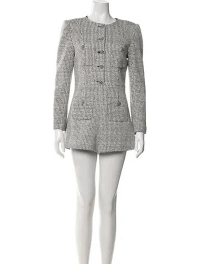 Pre-owned Alice And Olivia Tweed Pattern Crew Neck Jumpsuit In White