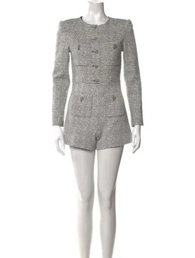 Pre-owned Alice And Olivia Tweed Pattern Crew Neck Jumpsuit In White