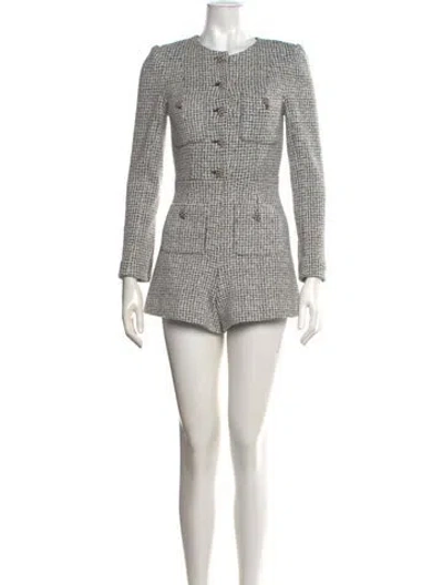Pre-owned Alice And Olivia Tweed Pattern Crew Neck Jumpsuit In White