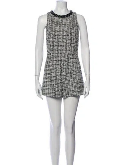 Pre-owned Alice And Olivia Tweed Pattern Crew Neck Romper In Blue