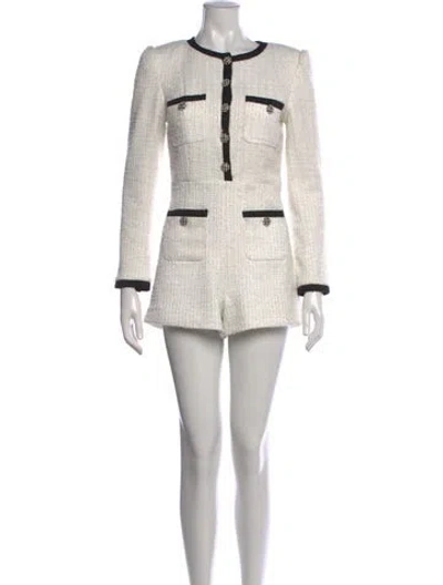 Pre-owned Alice And Olivia Tweed Pattern Crew Neck Romper In White