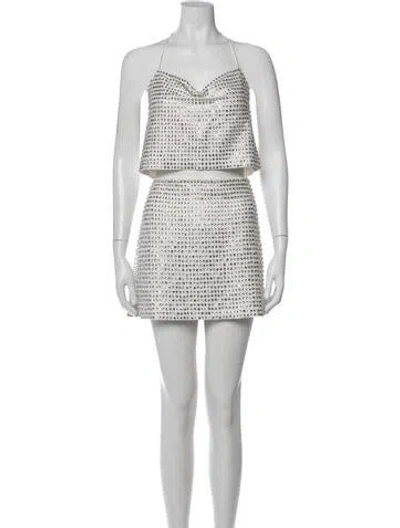 Pre-owned Alice And Olivia Tweed Pattern Crystal Embellishments Skirt Set In White