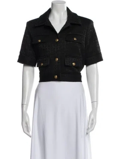 Pre-owned Alice And Olivia Tweed Pattern Denim Jacket In Black