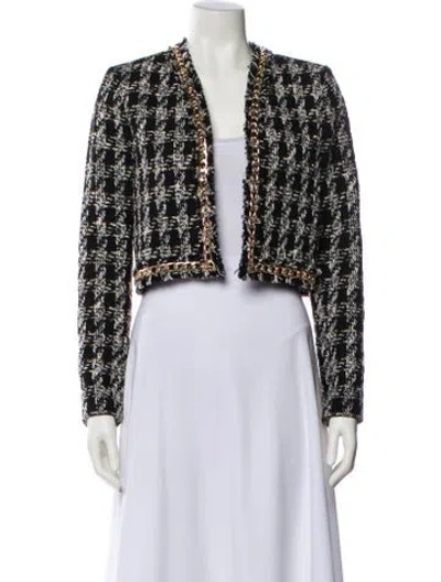Pre-owned Alice And Olivia Tweed Pattern Evening Jacket In Black