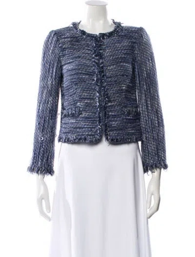 Pre-owned Alice And Olivia Tweed Pattern Evening Jacket In Blue