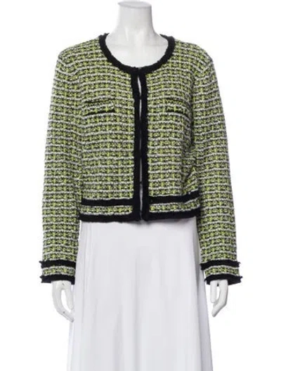 Pre-owned Alice And Olivia Tweed Pattern Evening Jacket In Green