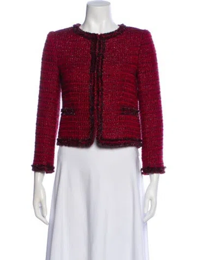 Pre-owned Alice And Olivia Tweed Pattern Evening Jacket In Red