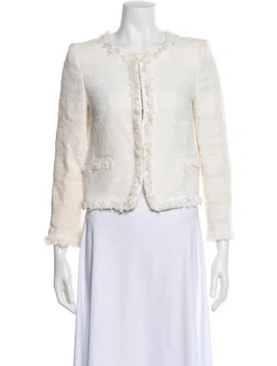 Pre-owned Alice And Olivia Tweed Pattern Evening Jacket In White
