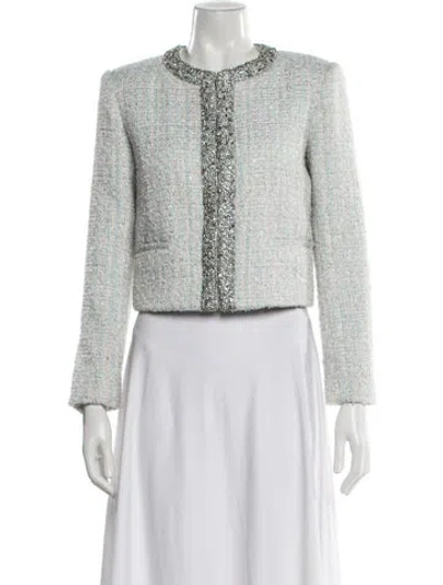 Pre-owned Alice And Olivia Tweed Pattern Evening Jacket In White