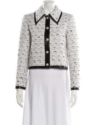 Pre-owned Alice And Olivia Tweed Pattern Evening Jacket In White