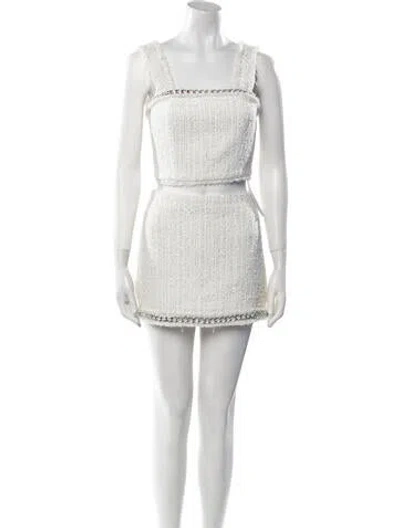 Pre-owned Alice And Olivia Tweed Pattern Glitter Accents Skirt Set In White