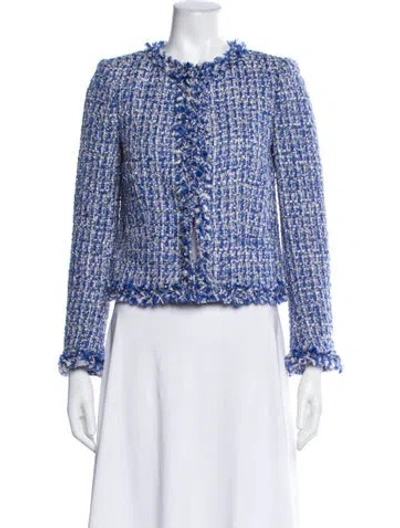 Pre-owned Alice And Olivia Tweed Pattern Jacket W/ Tags In Blue