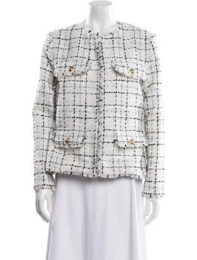 Pre-owned Alice And Olivia Tweed Pattern Jacket In White