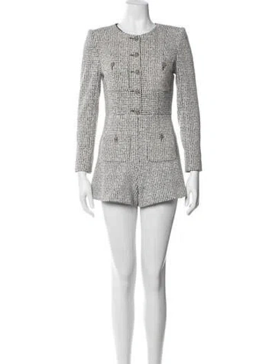 Pre-owned Alice And Olivia Tweed Pattern Jumpsuit In White