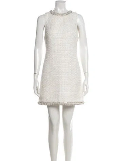 Pre-owned Alice And Olivia Tweed Pattern Mini Dress In White