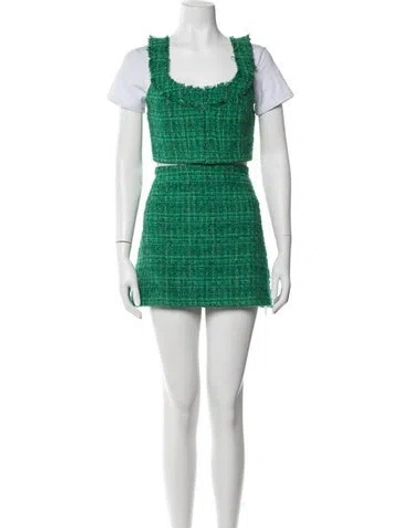 Pre-owned Alice And Olivia Tweed Pattern Skirt Set In Green