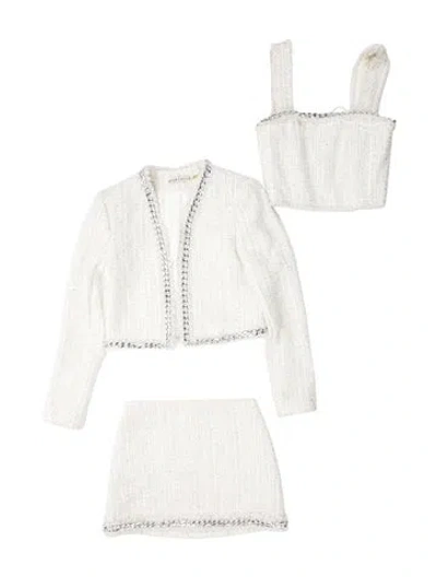 Pre-owned Alice And Olivia Tweed Pattern Skirt Set In White