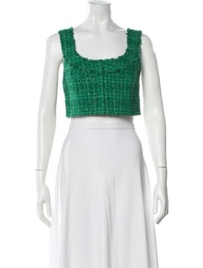 Pre-owned Alice And Olivia Tweed Pattern Square Neckline Crop Top In Blue