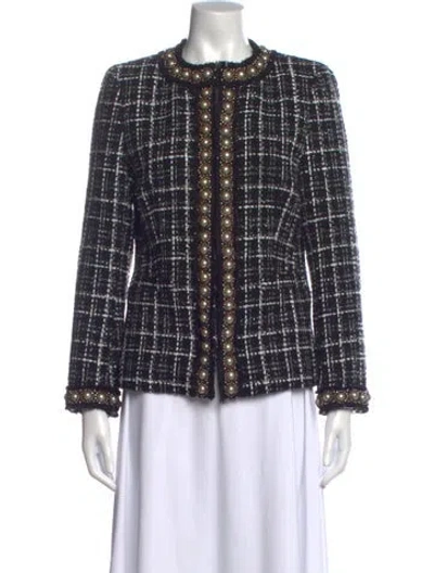 Pre-owned Alice And Olivia Tweed Pattern Sweater In Black