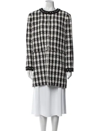Pre-owned Alice And Olivia Tweed Plaid Print Coat In Black
