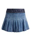 Alice And Olivia Tweed-waist Pleated Denim Skirt In Blue
