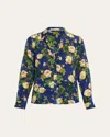 Alice And Olivia Twilight Rose Eloise Button-front Blouse In Blue
