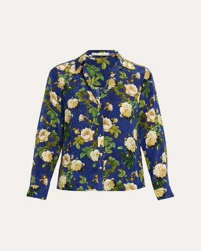 Alice And Olivia Twilight Rose Eloise Button-front Blouse In Blue