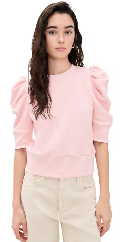 Alice And Olivia Tyler Draped Puff Sleeve Crew Neck Top English Rose In Pink