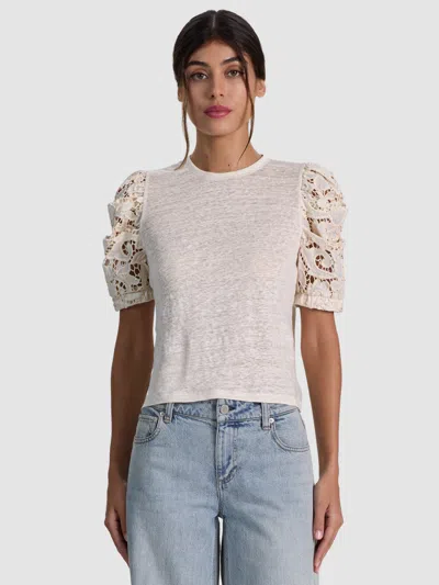 Alice And Olivia Tyler Linen Crew Neck Top In Neutral