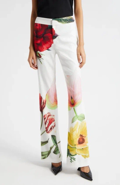 Alice And Olivia Livi Floral Le Parisien Mid-rise Bootcut Trousers In White