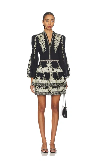Alice And Olivia Valencia Deep V Long Sleeve Mini Dress In Black