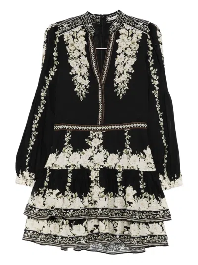 Alice And Olivia Valencia Tiered Long-sleeve Mini Dress In Black