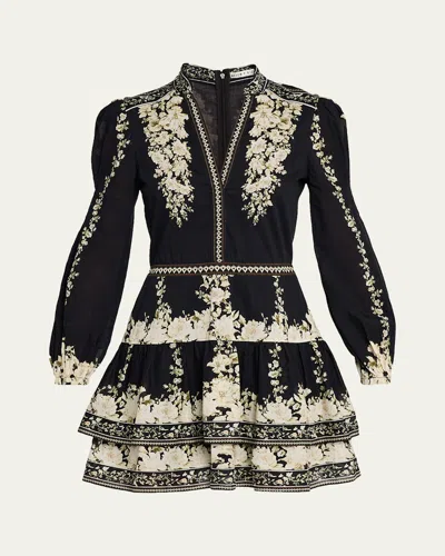 Alice And Olivia Valencia Tiered Long-sleeve Mini Dress In Black