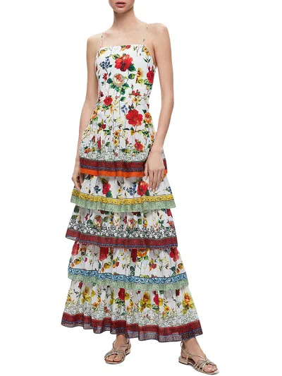 Alice And Olivia Valencia Womens Tiered Long Maxi Dress In Multi