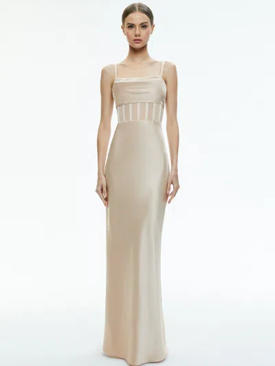 Alice And Olivia Valentina Draped Corset Maxi Dress In Almond