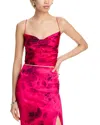 Alice And Olivia Valentina Draped Cropped Top In Floral Fling Raspberry