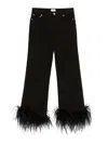 Alice And Olivia Feather-trim Jeans In Black