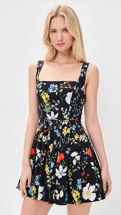 Alice And Olivia Veda Pleated Mini Dress In Twisting Vines Black In Multi