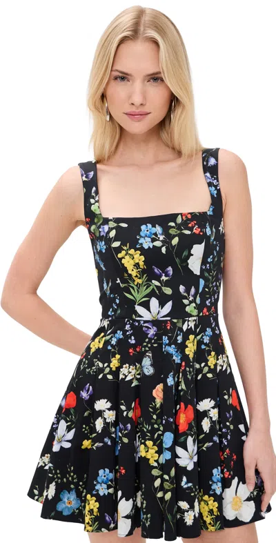 Alice And Olivia Alica And Olivia Veda Square Neck Pleated Dress In Black