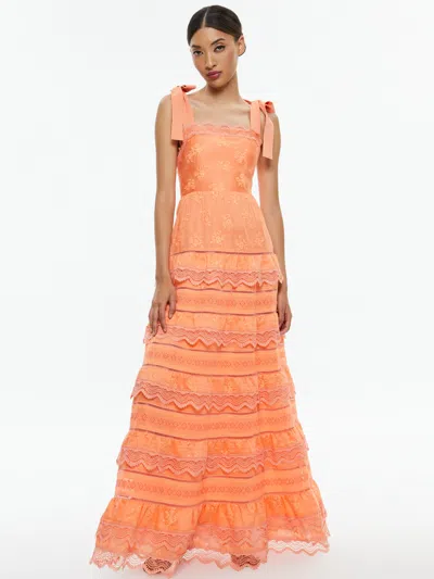 Alice And Olivia Vega Sleeveless Tiered Maxi Dress In Orange