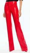 Alice And Olivia Vegan Leather Bootcut Pant In Perfect Ruby In Bright Ruby