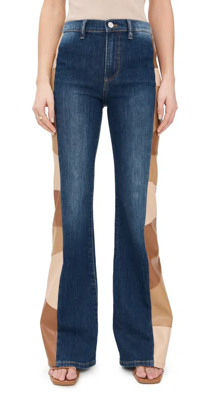 Alice And Olivia Vegan Leather Patchwork Jeans Darby Vintage Blue