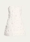 Alice And Olivia Velia Crystal Floral Strapless Mini Gown In Off White