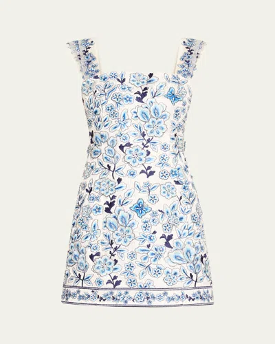 Alice And Olivia Velia Embroidered Pleated-strap Mini Dress In Off White Multi