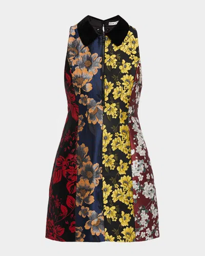 Alice And Olivia Velia Floral Jacquard Mini Dress With Removable Collar In Multi
