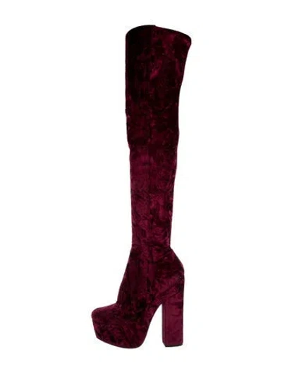Pre-owned Alice And Olivia Velvet Boots In Burgundy