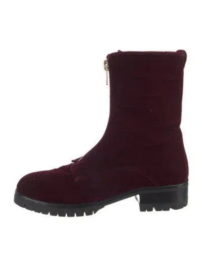 Pre-owned Alice And Olivia Velvet Combat Boots In Burgundy