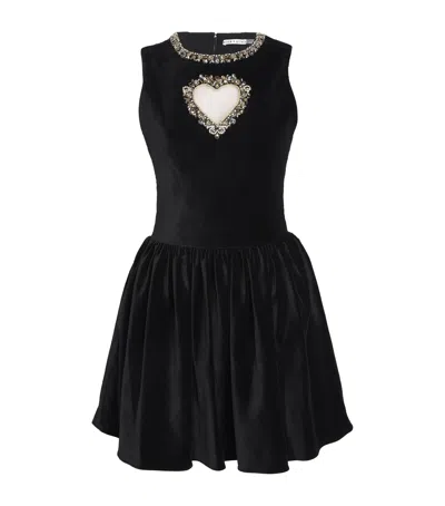Alice And Olivia Ella Embellished-heart Mini Dress In Black