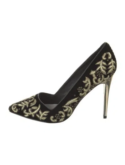 Pre-owned Alice And Olivia Velvet Printed Pumps In Black
